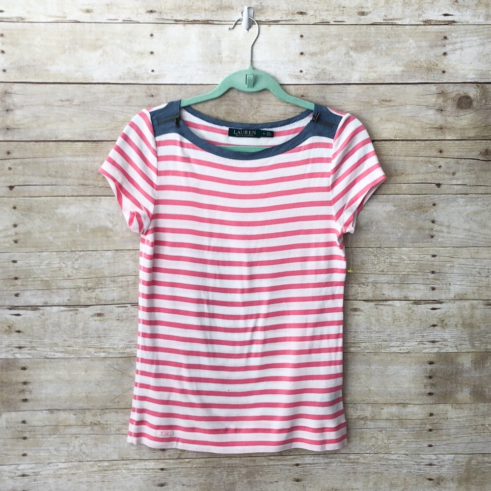 NWOT Ralph Lauren Pink & White Striped Top sz M